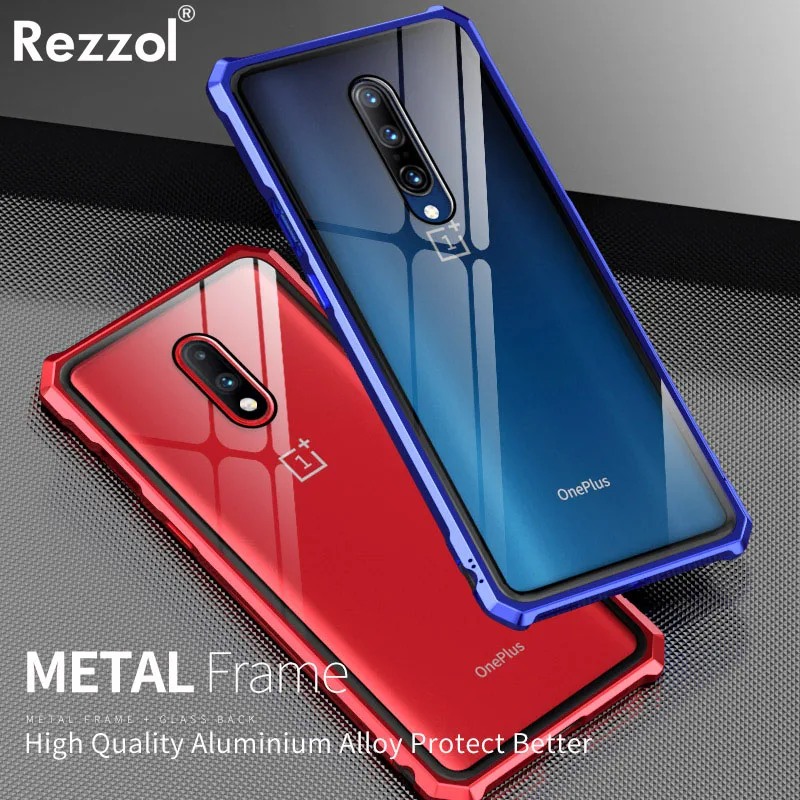 

For Oneplus 7 Pro Case Transparent Tempered Glass Metal Frame Hard Cases For One plus 7 Pro 1+7 Luxury Shockproof phone case