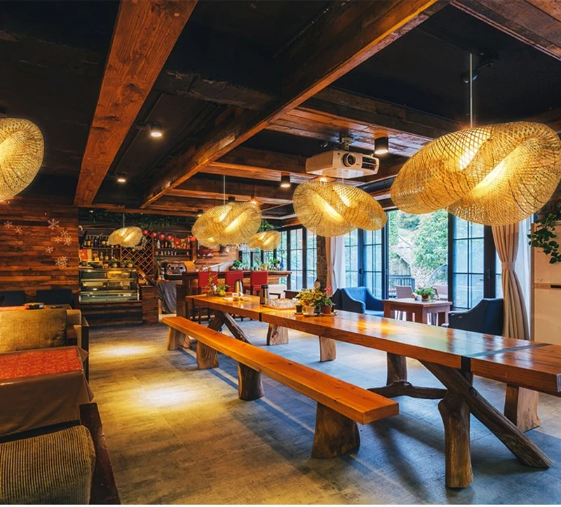 Novelty Retro Hand Knitted Bamboo Hanging Pendant Light Decoration for Hotel Restaurant Cafe Bar Dining Room Study Home Lighting (6)