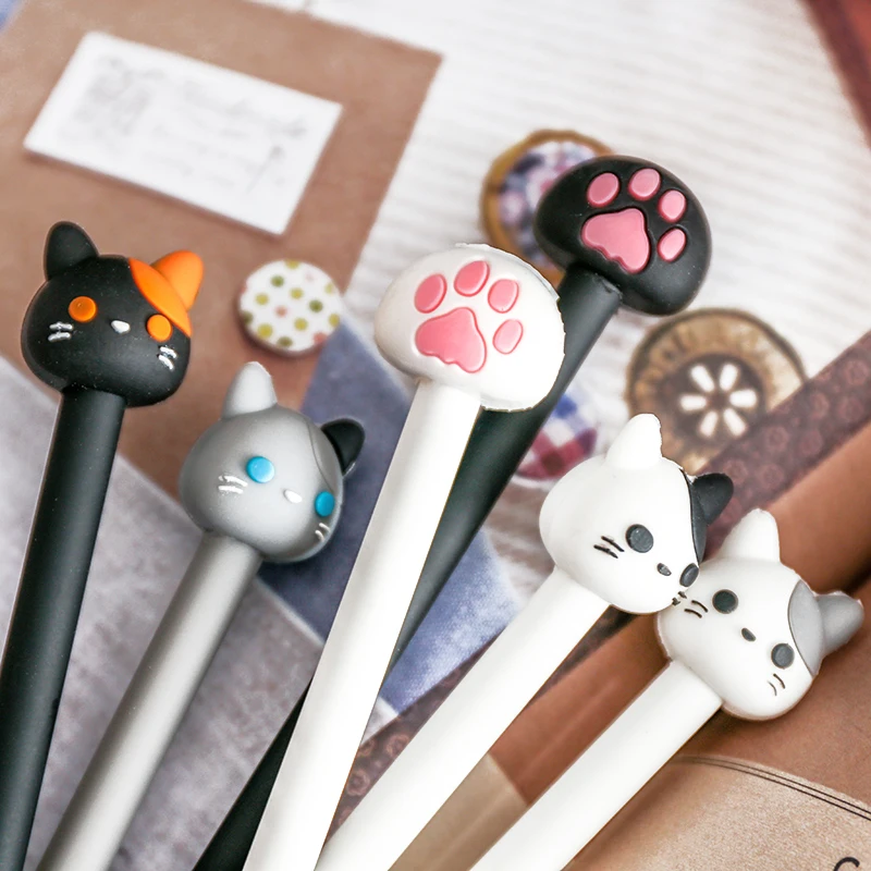 

7 pcs Kawaii cat pen Cute claw gel pens 0.5mm ballpoint black color Lovely kitties Stationery Office School supplies CB588