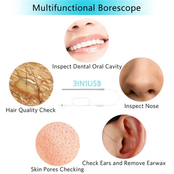 

3 In 1 USB 300,000 pixels Endoscope Visual ear wax removal tool with 6 LED Adjustable brightness Ear Cleaning Tool ear care tool