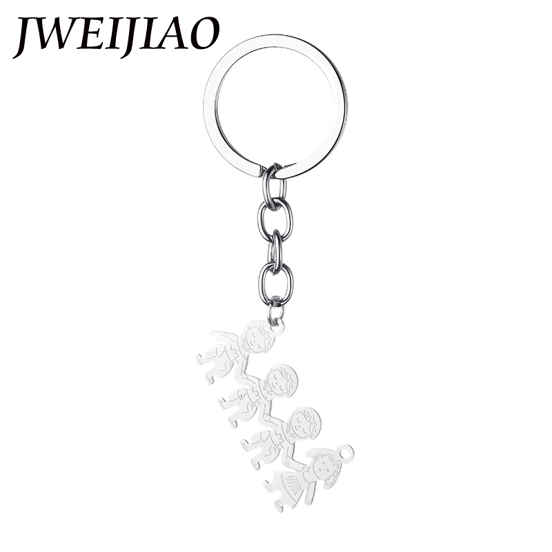 

JWEIJIAO Family Member Keychain Stainless Steel Girl Boy Mom Daddy Figure Pendant Keyring Key Chains For Mother Gift Custom SS70