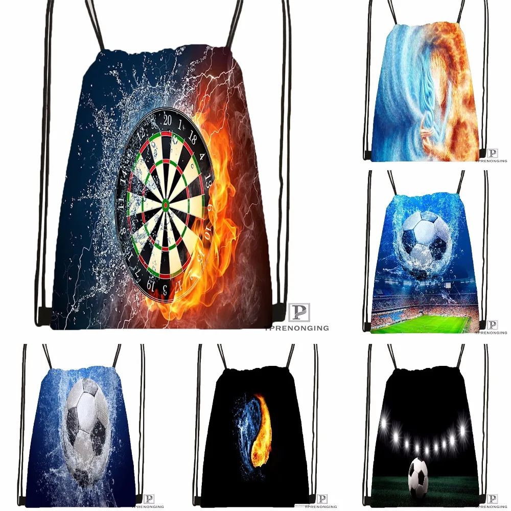 Custom Soccer Football Ball Fire Flame Drawstring Backpack Bag Cute Daypack Kids Satchel Black Back 31x40cm