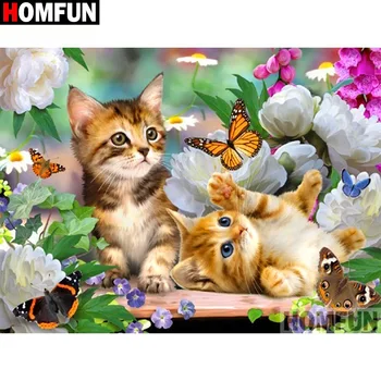 

HOMFUN Full Square/Round Drill 5D DIY Diamond Painting "Cat and flower" 3D Diamond Embroidery Cross Stitch Home Decor A19991