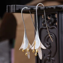 Дизайн, модные 925 пробы Серебряные длинные серьги в виде цветка для женщин и девочек, подарок, массивные ювелирные изделия