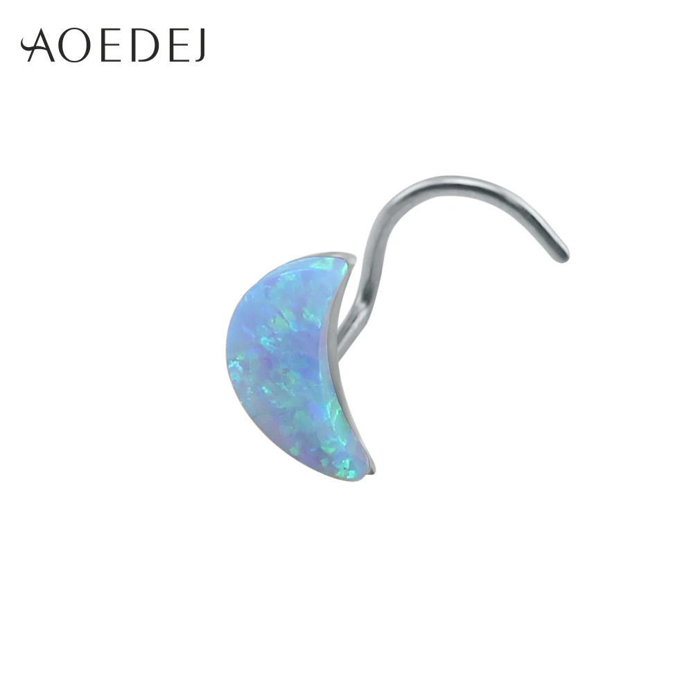 AOEDEJ, 3 цвета, полумесяц, голубой огненный опал, камень, пирсинг, пирсинг носа, нержавеющая сталь, пирсинг в нос, шпилька, L форма, 20 г, пирсинг - Окраска металла: Sky Blue