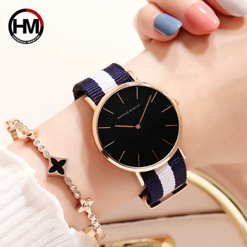

Rose Gold Women Wristwatches Luxury Brand Japan Quartz Movement Ladies Watches Nylon Analog Female Clock Xfcs Relogio Feminino