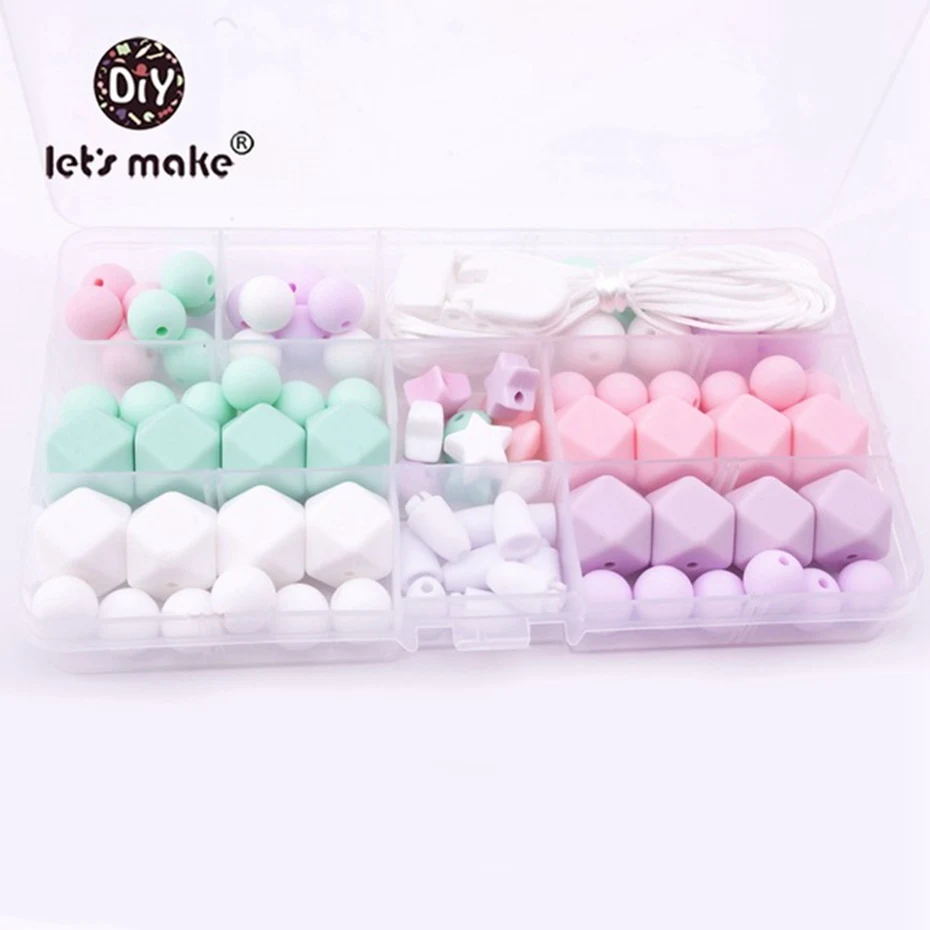 

Let's Make Unfinished Crafts Set Chewable Silicone Round Hex Beads DTY Jewelry Nursing Necklace Accessories Baby Teether