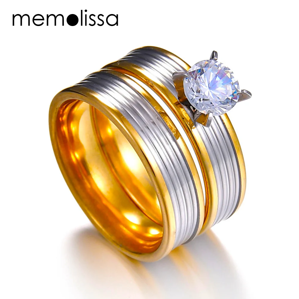 MeMolissa Wedding Ring for Women / Men Gold Color Love Engagement Couple Stainless Steel US size