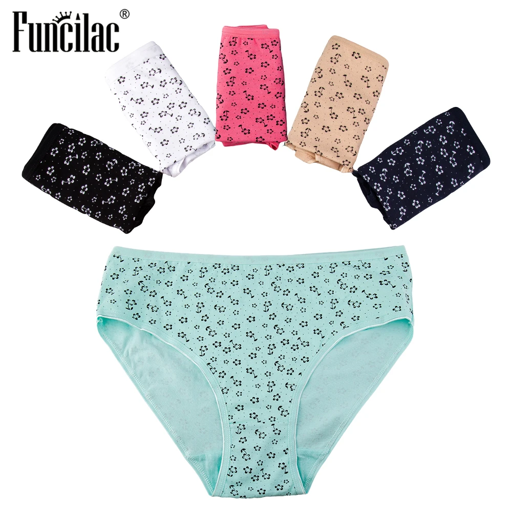FUNCILAC Underwear Women Plus Size Panties Floral Print Underpants Sexy