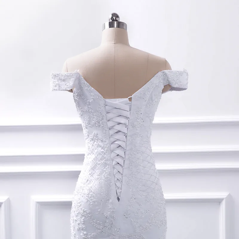 Vestidos de noiva без бретелек кружево с аппликацией из жемчуга Русалка Свадебные платья короткий рукав труба Китай свадебное платье размера плюс