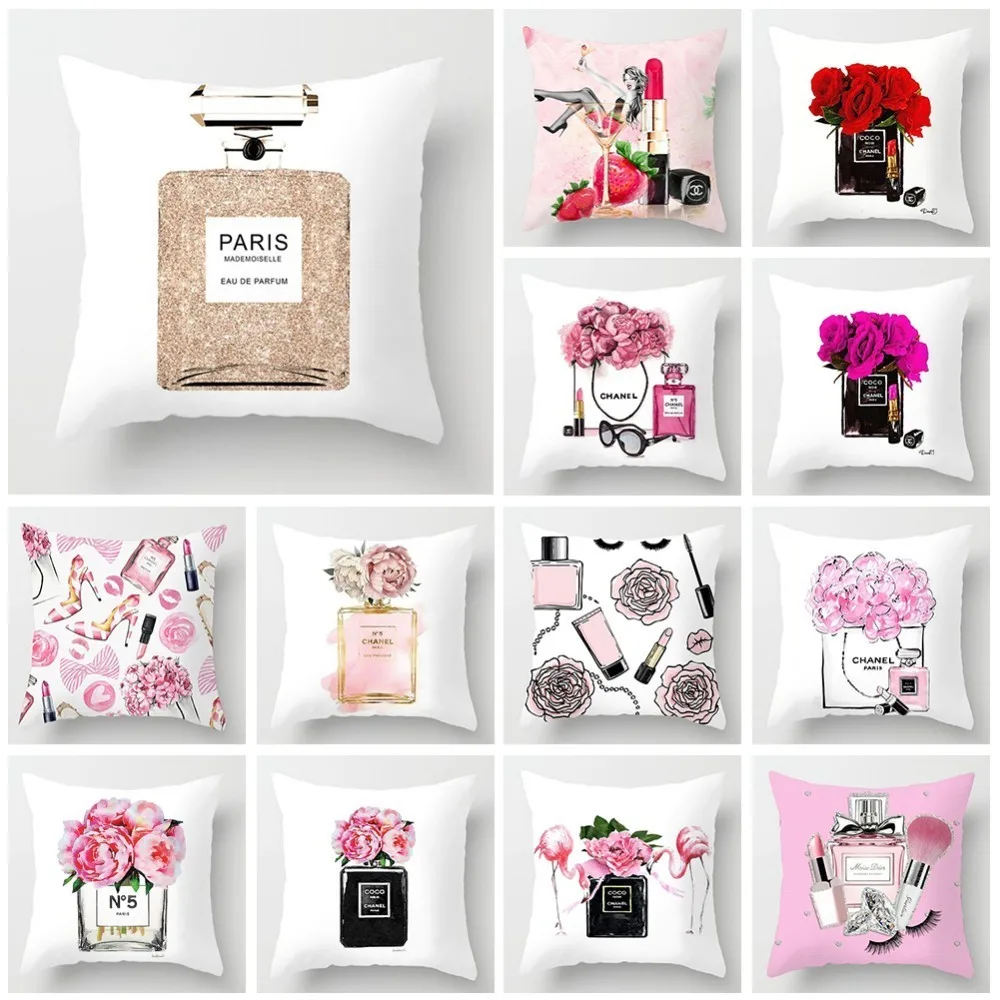 

Hand painted flowers and perfume bottles cushion cover Sofa Pillow Case Home Decor Throw/Couch Pillowcase