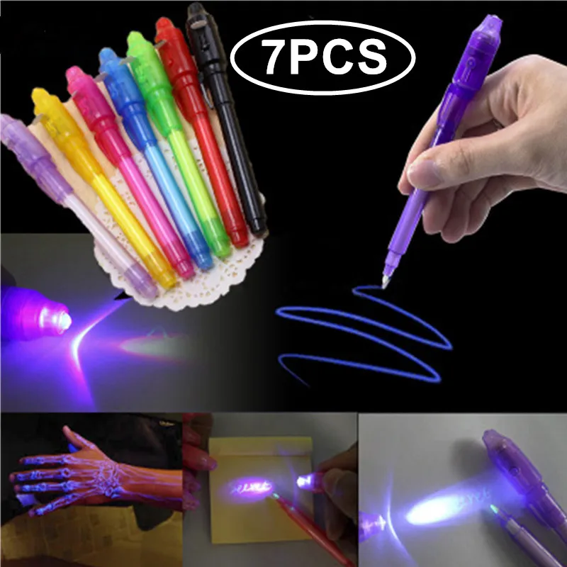 7 pcs set Creative Magic UV Light Pen  Invisible Ink  Pen  
