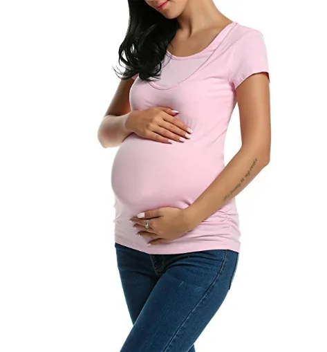 Новые летние футболки для беременных топы для беременных женщин однотонная блузка для кормления грудью футболка для кормления эластичные