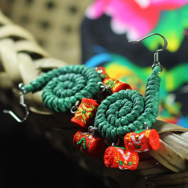 

New Original Ethnic jewelry handmade snail dangle earrings National flavor weave knit lace earrings,