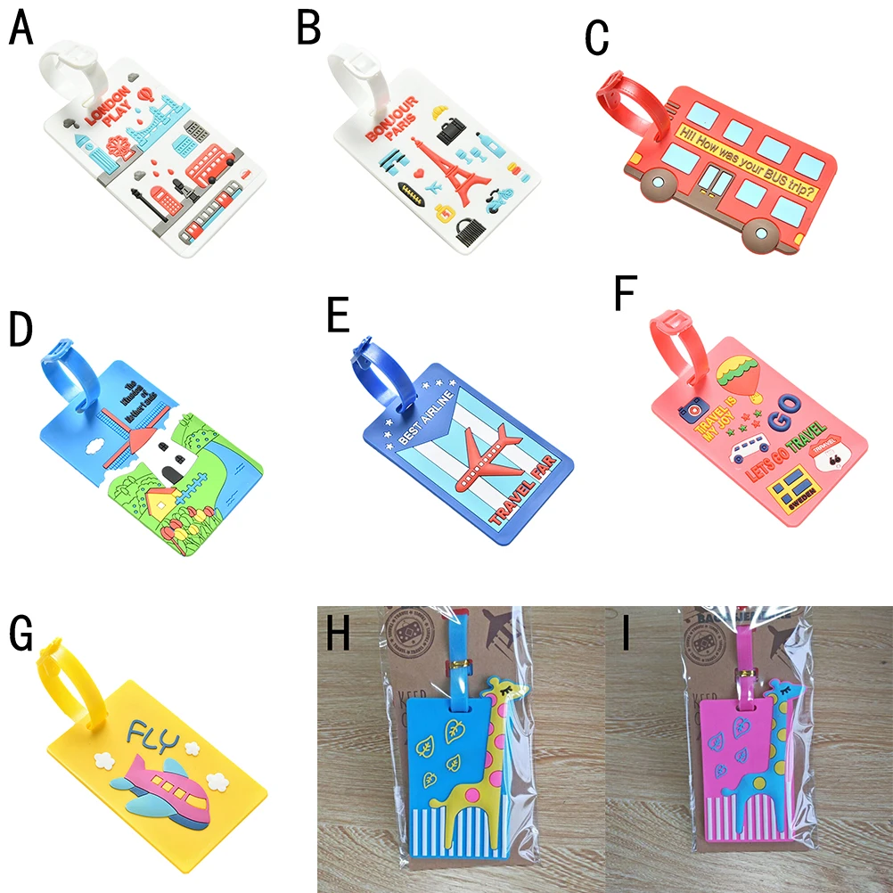 Kawaii Suitcase Luggage Tag Cartoon ID Address Holder Baggage Label Silica Ge Identifier Travel Accessories Travel Luggage Tags