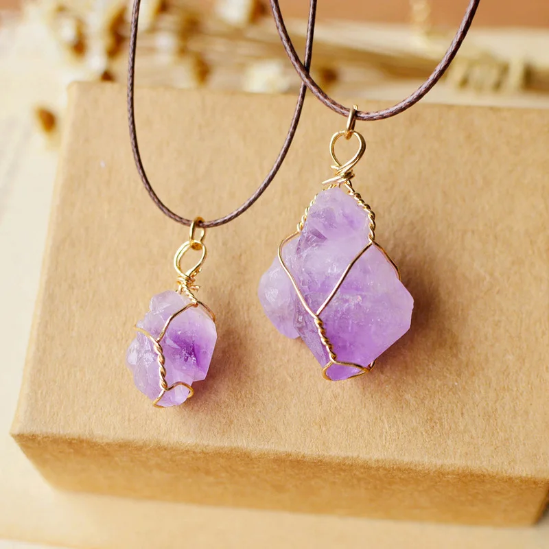 

BOEYCJR Natural Stone Necklace Rope Chain Handmade Winding Jewelry Ethnic Vintage Stone Pendant Necklace for Women 2019