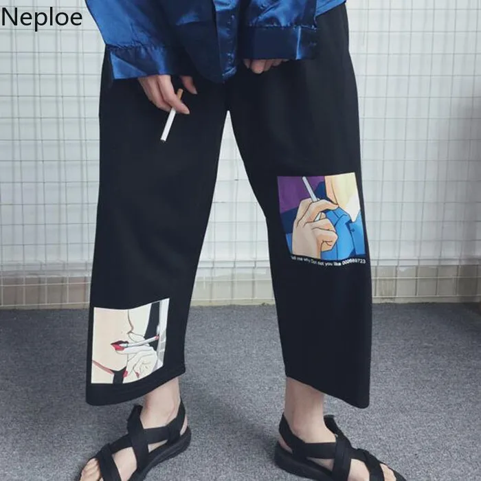 

Neploe Loose Japanese Streetwear Wide Leg Pants Cartoon Graphic Print Trousers 2019 Summer Prepple Style Straight Pants 38485