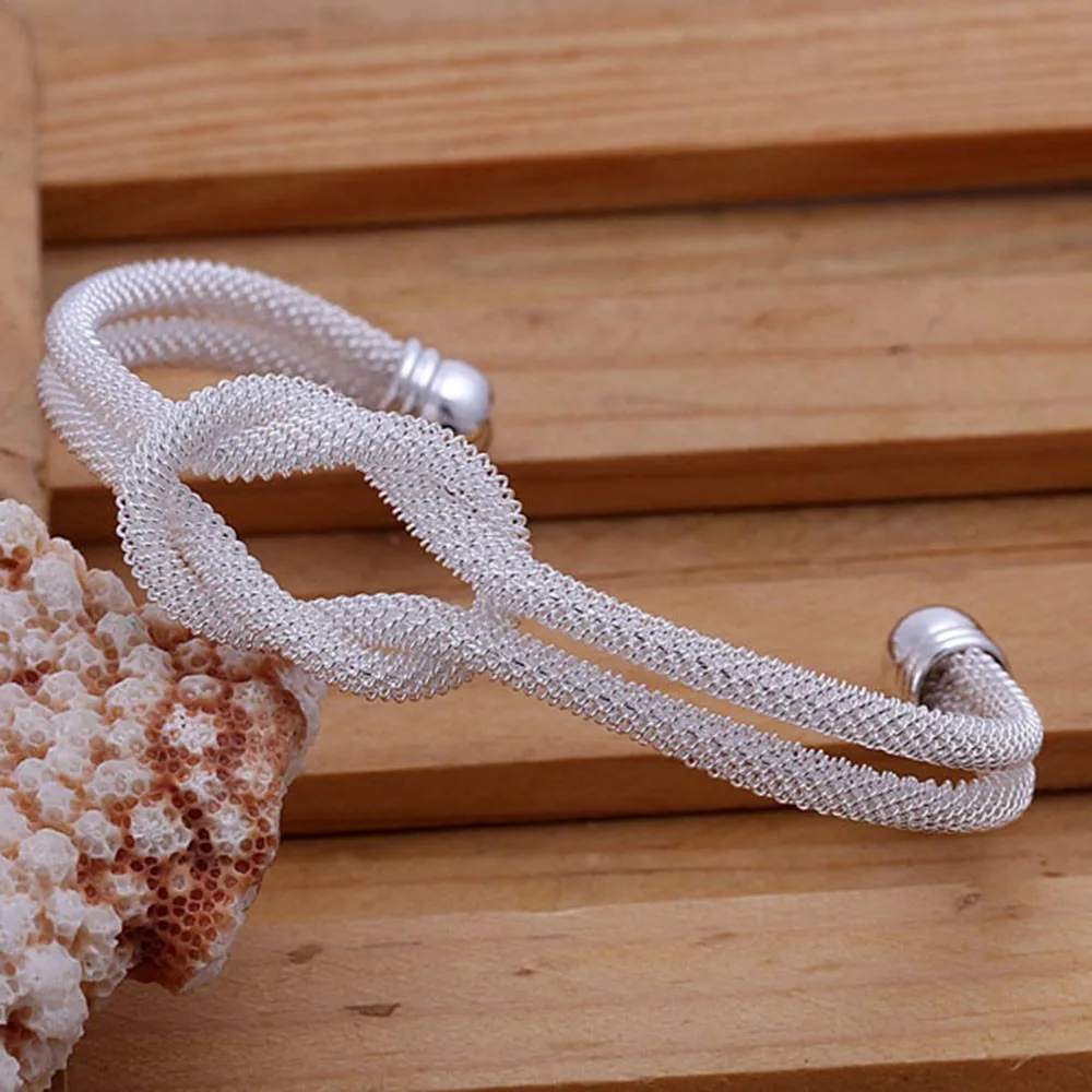 ashion bangle for lady girls popular open end knotted web cuff bracelet 925 Sterling Silver jewelry high quality wholesale HNE0482 (3)