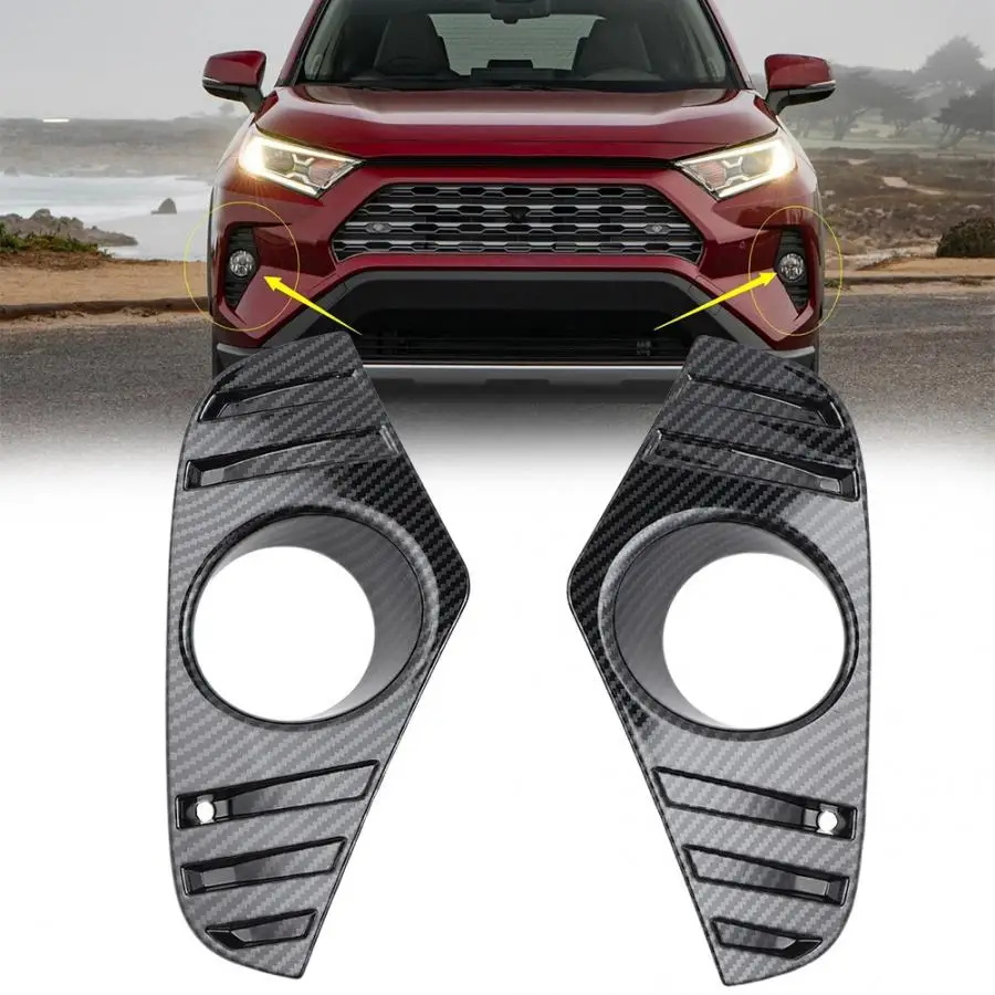 

Carbon Fiber Pattern Front Fog Lamp Trim Cover Fit for Toyota RAV4 2019 ABS material Fog Lamp Cover