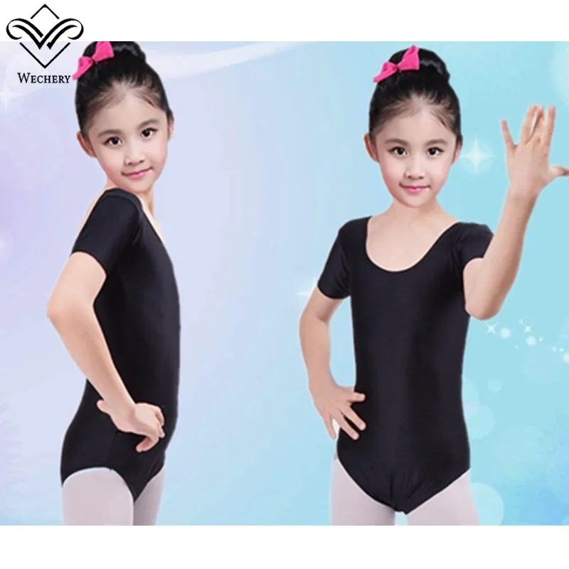 Wechery для девочек танцевальная одежда для балета, гимнастики трико акробатики с короткими рукавами и круглым вырезом для похудения боди для