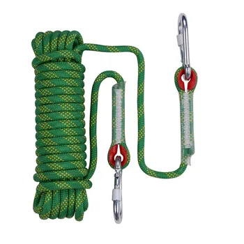 

50m X 10mm Hiking Striped Buckle Survival Professional Climbing Rope Outdoor Rock Cord Safety Rescue Ropes With 2 Hooks