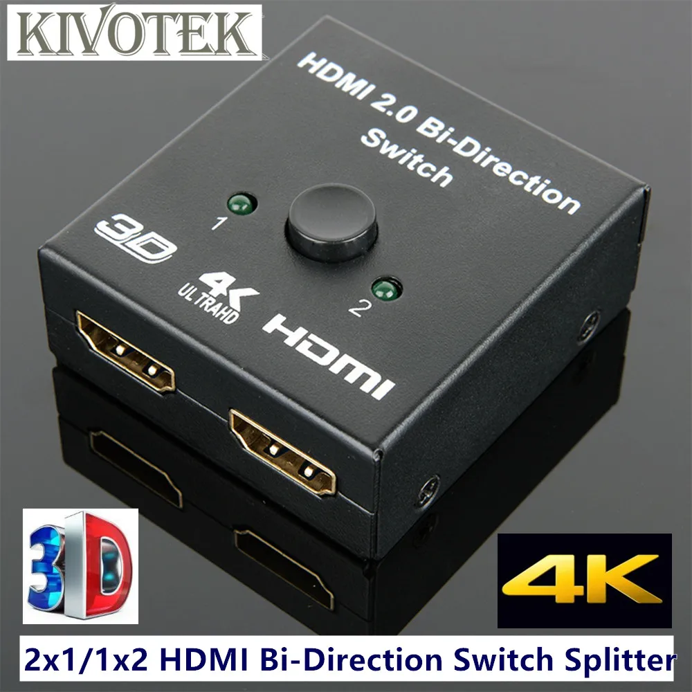 

2 Ports HDMI2.0V Switcher Splitter Adapter 1x2/2x1 4K 3D HDMI Bi-Direction Switch Female Connector For PS3/4 HDTV Free Shipping