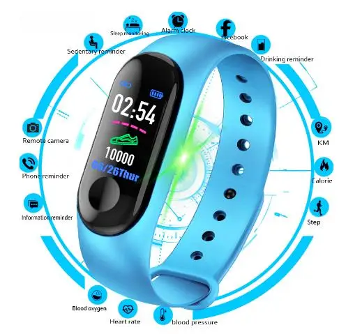 

M3 Smart Bracelet Band Fitness Tracker Heart Rate Blood Pressure Messages Reminder Color Screen Waterproof Sport Wristband