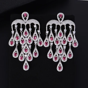 

GODKI 63MM Water Drop Tassels Fashion Multicolor Cubic Zirconia Women Dress Engagement Party Chandelier Earring Jewelry Gift