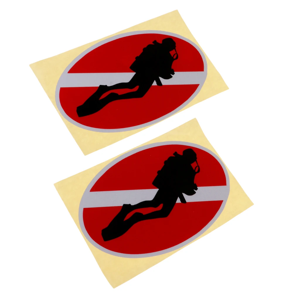 Perfeclan Reflective Scuba Diving Diver Down Flag Kayak Sticker Vinyl Decal Red Waterproof Skeleton Fish Kayak Accessories 2Pcs