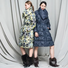 RC001 Новое поступление Зима модная женская утепленная куртка с шарфом Свободные Длинные Кружева Белая куртка с утиным пухом