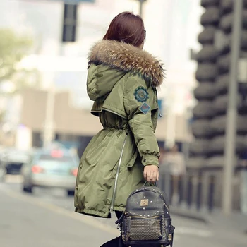 

Winter Jacket Women 2018 Large Real Raccoon Fur Collar Hooded Down Parka Female Outwear For Women's Warm Slim Jackets And Coats