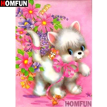 

HOMFUN Diamond Painting Full Square/Round Drill 5D DIY "Flower cat" Daimond Embroidery Rhinestone Cross Stitch Decor A13729