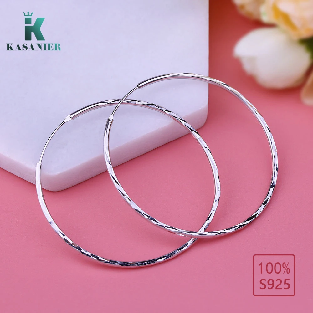KASANIER, женские 925 пробы, серебряные, 55 мм, серьги-кольца, серьги в виде больших кругов для сексуальных модных ювелирных изделий, Подарочная коробка, простая упаковка