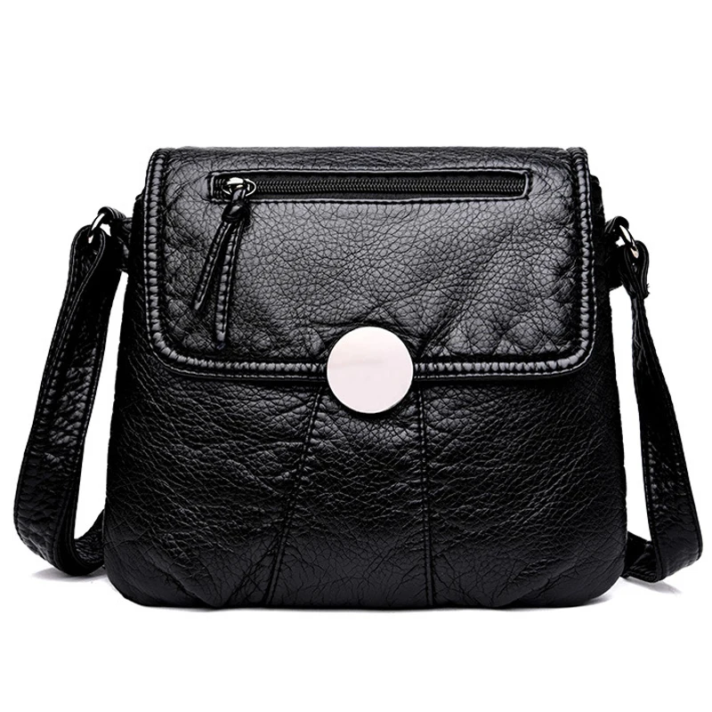 

Soft Washed Artificial Leather Women Messenger Bag Lady Shoulder Bag Small Female Black Handbag