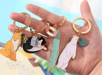 

30PCS Cute Animal Keychain Dog Black Cat Kitty Bear Crocodile Fox Key Chain Corgi Bulldog Puppy Keyring Accessories Pet Jewelry