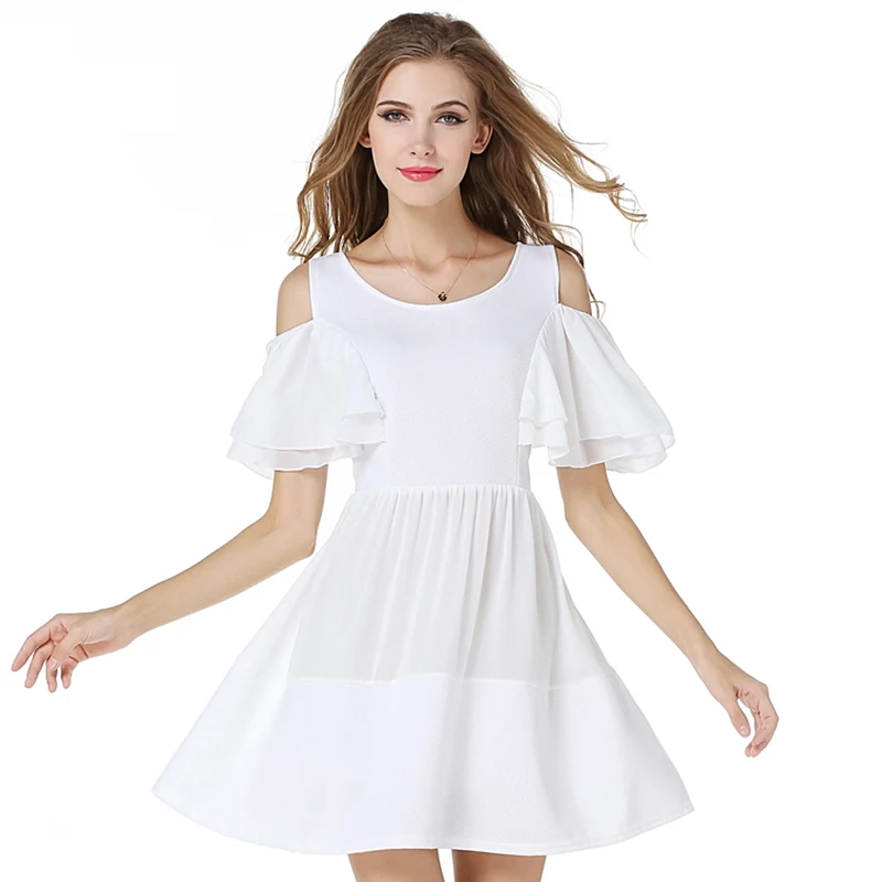 Summer Short White Strapless Dress Vintage Loose Plus Size Chiffon One ...