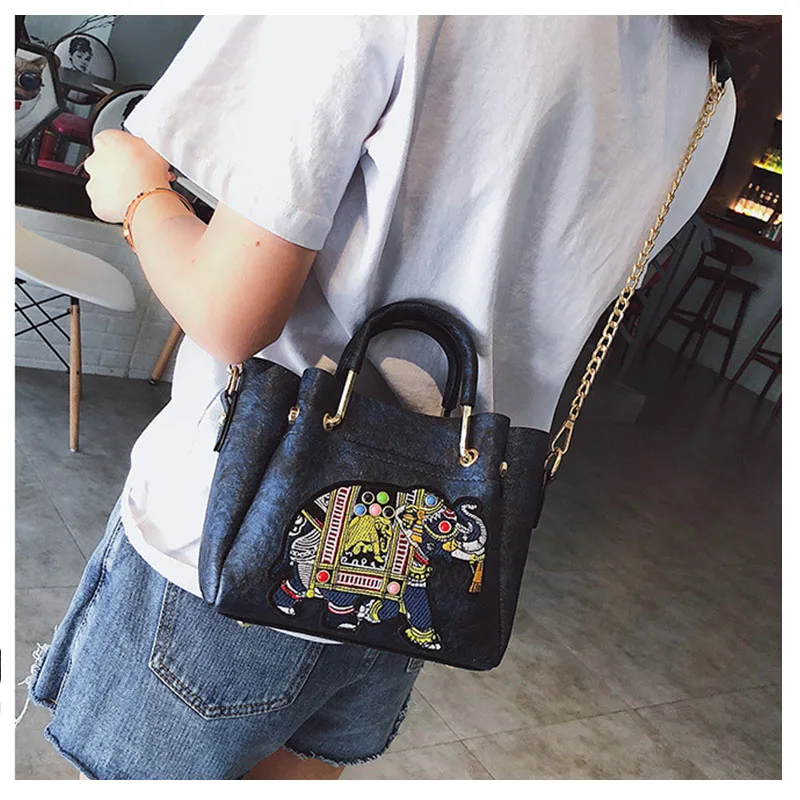 أزياء النساء حقائب 2018 السيدات لينة حقيبة كتف جلدية pu سلاسل التطريز الفيل أعلى-حقائب بيد المرأة عارضة حمل كيس أزياء النساء حقائب 2018 السيدات لينة حقيبة كتف جلدية pu سلاسل التطريز الفيل أعلى-حقائب بيد المرأة عارضة حمل كيس