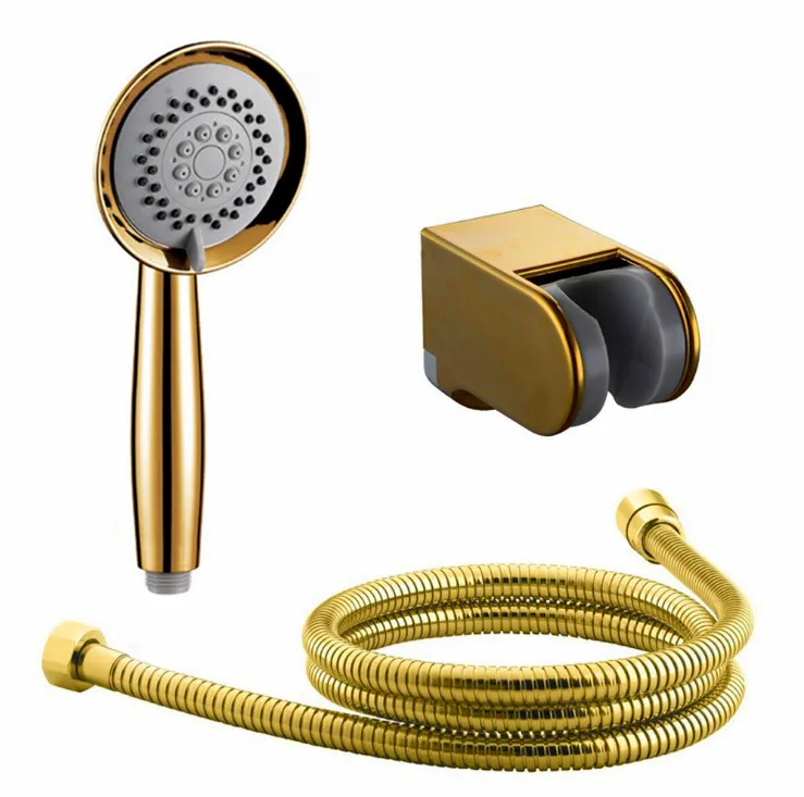 3 Function High Quality Gold Plated Hand Held Shower Head Hose and