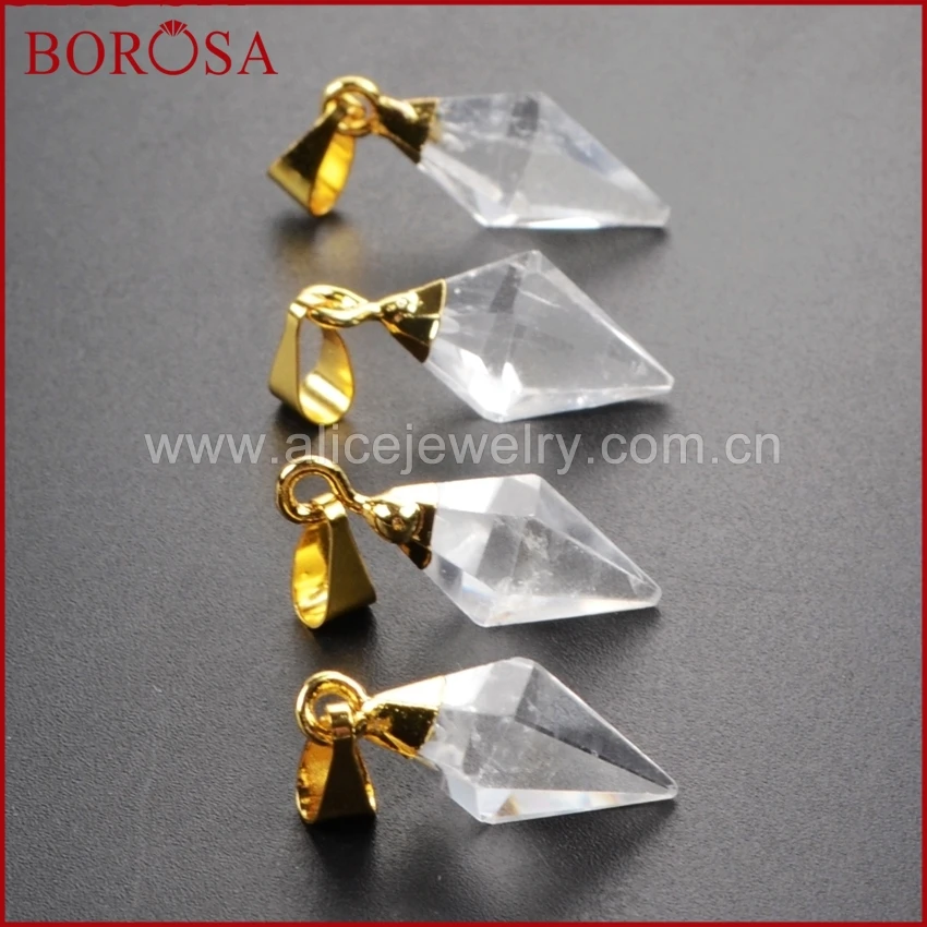 BOROSA белый кварцевый граненый Пирамида Золотой кулон WX058