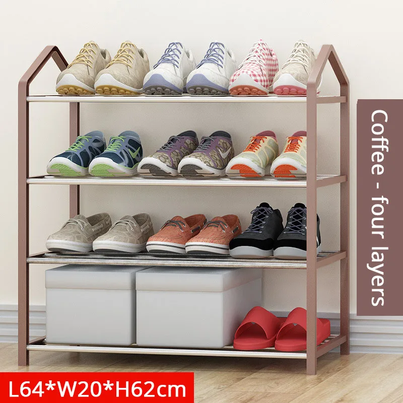 Простая Многоуровневая стойка для обуви, полка для хранения обуви, бытовой Органайзер для хранения обуви, стеллажи большой емкости, высокий каблук, полка - Цвет: Brown 4 layers