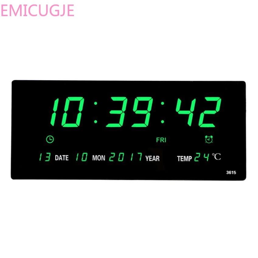 Con termómetro de tiempo libre memoria reloj grandes números plugin reloj de alarma de la sala de 6 dígitos led Reloj de pared con calendario Con termómetro de tiempo libre memoria reloj grandes números plugin reloj de alarma de la sala de 6 dígitos led Reloj de pared con calendario