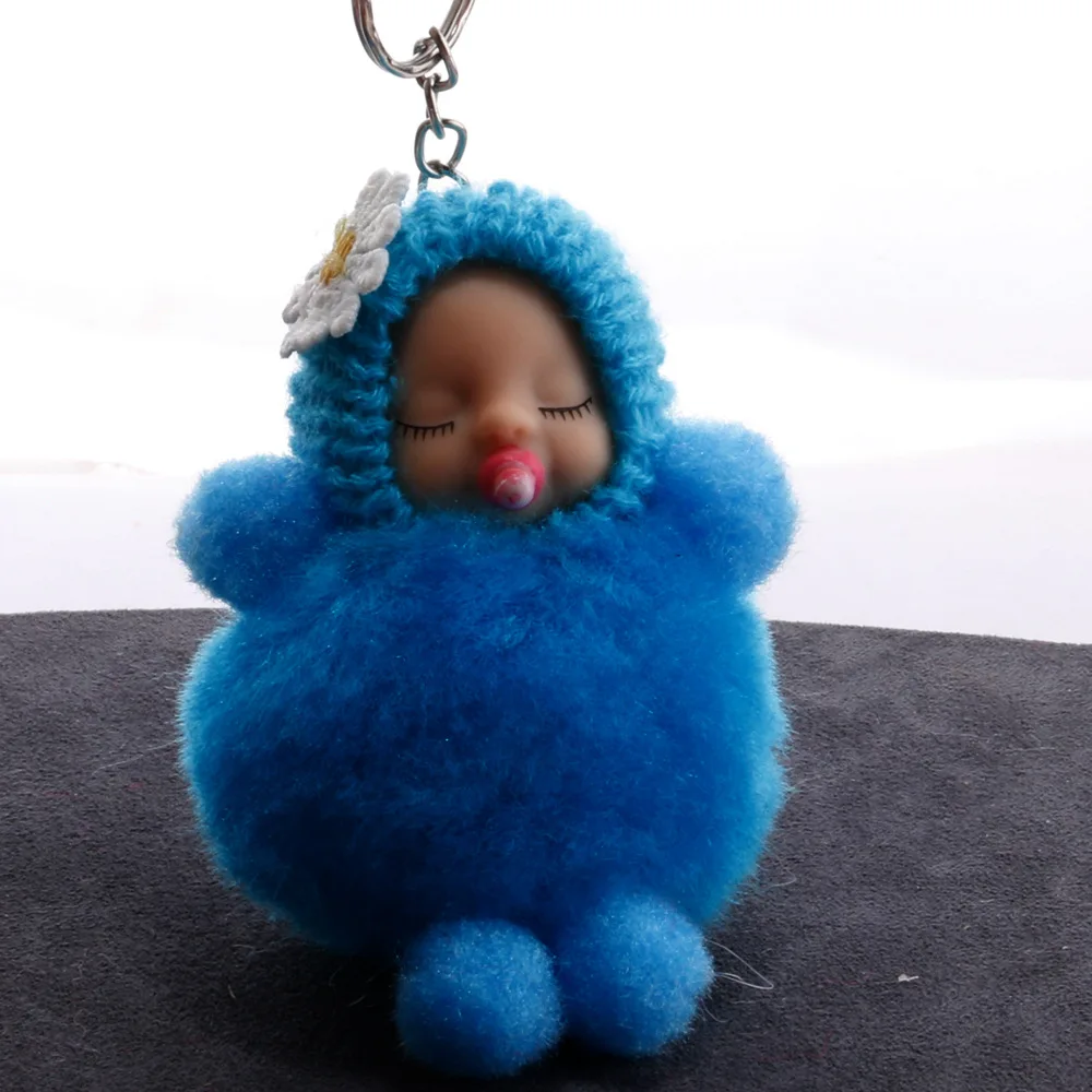 Милый Спящая Детская кукла Для женщин сумка кольцо для ключей с игрушкой плюшевая игрушка брелок сумка Подвеска Шарм подарок для маленьких детей - Цвет: blue