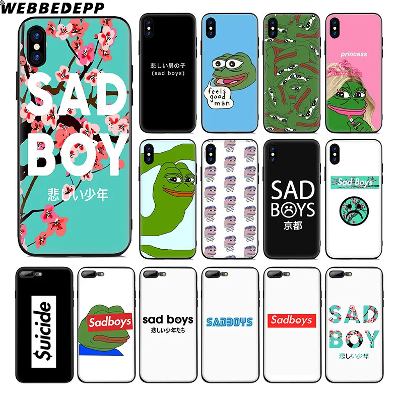 WEBBEDEPP Sad Boy Frog Meme Soft Silicone Case for Apple iPhone 11 Pro Xr Xs Max X or 10 8 7 6 6S Plus 5 5S SE TPU |