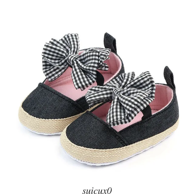 Детские первые ходунки Новорожденные Девочки Малыши принцесса Бант обувь для новорожденного мягкий подошва противоскользящая кроватка обувь 0-18 м - Цвет: Черный