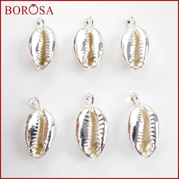 

BOROSA Fashion 10pcs Full Silver Color Natural Shell Pendant Cowrie Shell Pendants for Women Necklace Jewelry G1523-2