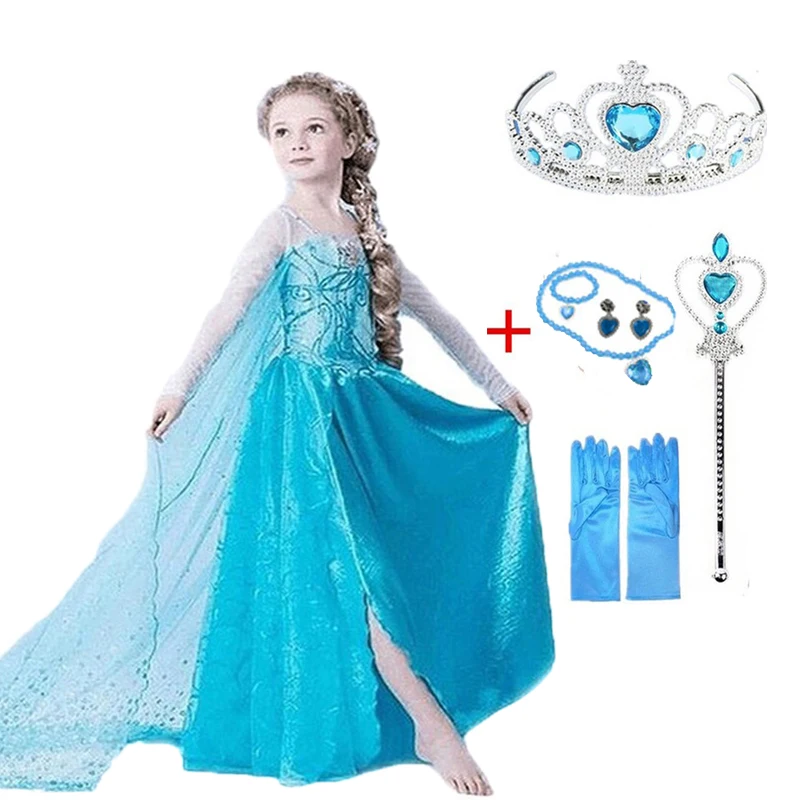 Платья «Королева Эльза», «Принцесса Анна», «Эльза», «Белль», вечерние костюмы для девочек, Vestidos Fantasia, детская одежда для девочек, волшебная палочка и корона