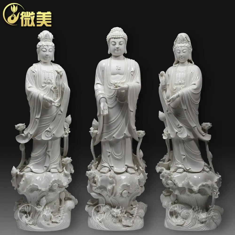 

Dehua ceramics 32 inch nine lotus Sam West Amitabha mahasthamaprapta Bodhisattva statues and ornaments