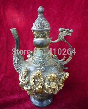 

Shipping Very rare Ming Dynasty Bronze teapot,8 fairy Statue Statue