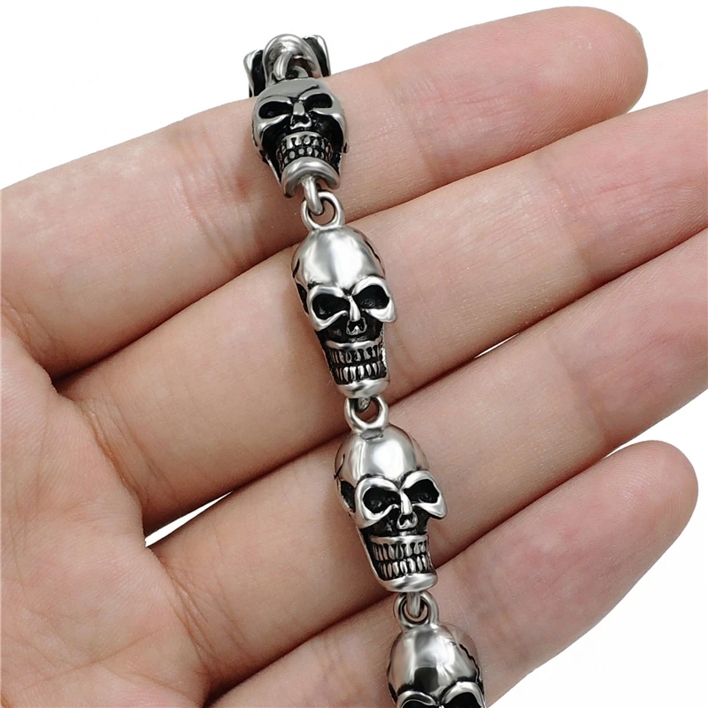 Elfasio Men's Boy's Silver Skull Bracelet Ghost Biker Stainless Steel Bracelet  Jewelry 9