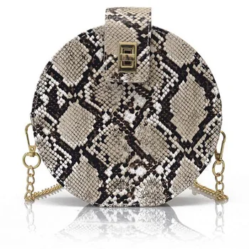 

Snake-Skin Print Small Round Bag Casual Fashion Single-Shoulder Chain Diagonal Cross Bag